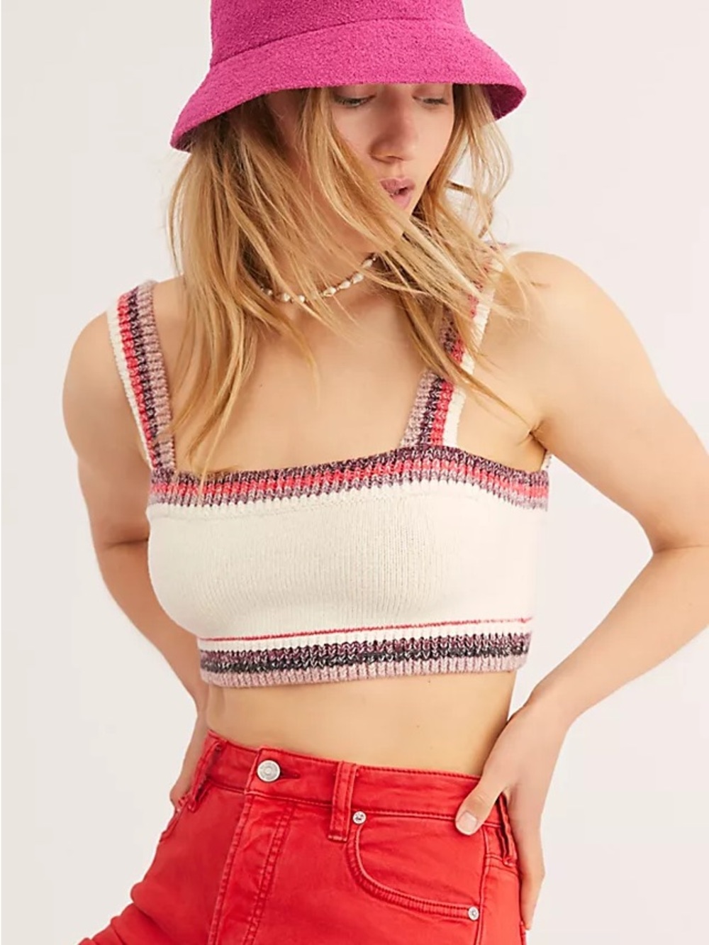 Free People Intimately Knit Crop Tank Striped Pink Boho Size S